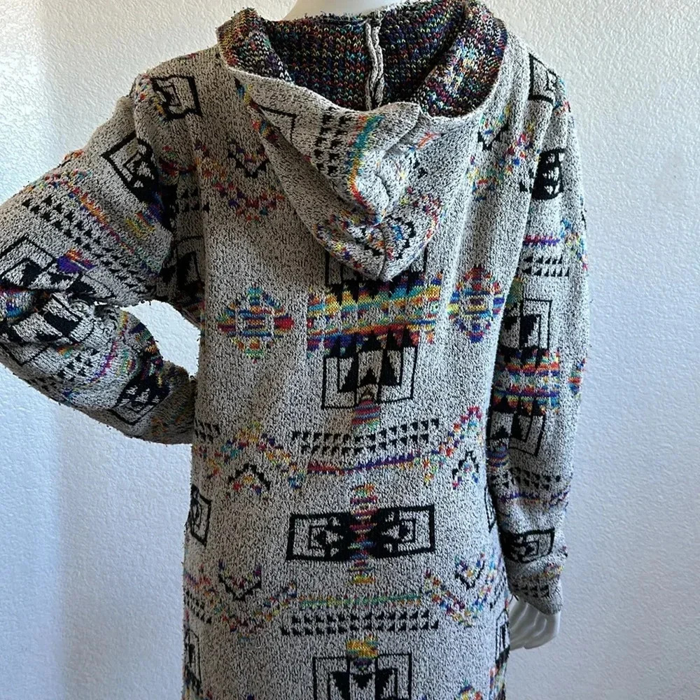 Northern Angel Colorful Aztec Knit Long Line Hood… - image 7